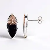 Cavill - Zilveren Oorbellen - 925 Sterling Zilver met 5,7 ct Indonesisch Versteend Hout Marquise Cabochon - Robuust Design 22 mm