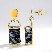 Cavill - Zilveren Oorbellen Verguld - 925 Sterling Zilver - 11 ct Versteend Jambi Palhout - Elegante Ovale Bali Barong Stijl - 30 mm Baguette Cabochon
