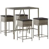 Syfax 5-delige Tuinbarset met kussens poly rattan grijs
