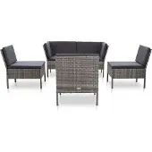 vidaXL 6-delige Loungeset met kussens poly rattan grijs