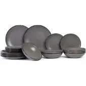 Cosy & Trendy Serviesset Speckle - Grijs 18-delig / 6 personen - 6 dinerborden, 6 diepe borden en 6 ontbijtborden