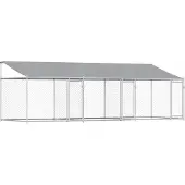 vidaXL Hondenhok met dak en deuren 6x2x2 m gegalvaniseerd staal grijs
