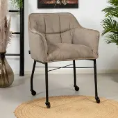 Livin24 Eetkamerstoel met wieltjes Mace ribstof taupe