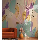 Living Walls TROPISCH BLADMOTIEF FOTOBEHANG | Pasteltinten - Meerkleurig Beige Lila Oranje Blauw - Anna D'Andrea