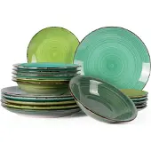 Cookinglife Serviesset Delice Groen 18-delig / 6 personen - 6 dinerborden, 6 diepe borden en 6 ontbijtborden