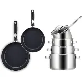 Sola Pannenset Pearl 6-Delig RVS - Downdraft geschikt - Kookpan ø 16, 18, 20 cm & Steelpan ø 16 cm + BEKA Koekenpan 24, 28 cm - geschikt voor alle warmtebronnen