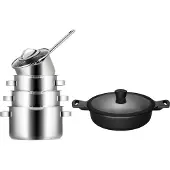 Sola Pannenset Pearl 5-Delig RVS - Downdraft geschikt - Kookpan ø 16, 18, 20 cm & Steelpan ø 16 cm + Hapjespan Fair ø 28 cm - geschikt voor alle warmtebronnen