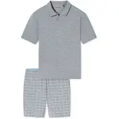 Schiesser Pyjama kort grijs gemêleerd / zwart / wit