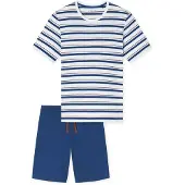 Schiesser Pyjama kort ' Casual ' blauw / wit