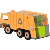 Goki Vuilniswagen ECO met 2 bakken - - Oranje - Hout - Vanaf 3 jaar