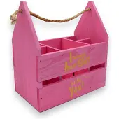 UNUS Houten flessendrager I wanna have Sekt with you roze