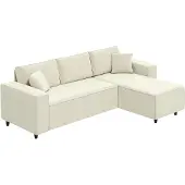 HOMCOM Hoekbank, 3-zits, in L-vorm, met chaise longue, crèmekleurig