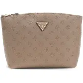 GUESS cosmetische tas Wilder Top Zip Cosmetic Bag Taupe Logo beige
