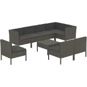 vidaXL 9-delige Loungeset met kussens poly rattan grijs
