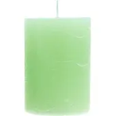 Viana Limegroene geverfde pilaarkaarsen, 70x100mm, set van 4, lange brandtij