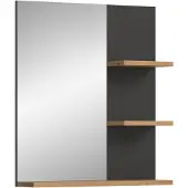 Furnilux Moderne spiegelkast met opbergplanken basalt en houtlook 63x73 cm