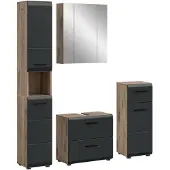 Furnilux Moderne badcombinatie -wit eik 4-delige set met spiegelkast