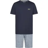 Phil&Co. Pyjama kort ' Classics ' donkerblauw / grijs / offwhite