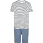 Phil&Co. Pyjama kort ' Classics ' blauw / grijs / offwhite