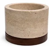 Mooisa Travertine kaarshouder M Ø9,5x6,5cm incl. hout plateau -