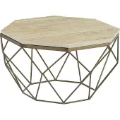 Invicta Handgemaakte salontafel DIAMOND 70cm beige travertijn messing ijzer - 45204