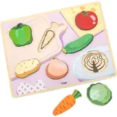 Viga Toys Houten Puzzel Montessori 2-in-1 Groente Figuren - Educatief Speelgoed