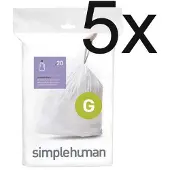 Simplehuman Vuilniszakken met trekband 30 liter | code G | 5 x 20 stuks
