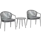 Outsunny Rattan Bistroset Stahl, PE Rattan Hellgrau