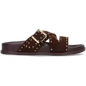 Manfield Bruine suède slippers met studs | Maat 38