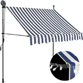 Syfax Luifel handmatig uitschuifbaar met LED 200 cm blauw en wit