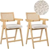 Beliani Set van 2 barstoelen AVA Hout Lichtbruin/beige