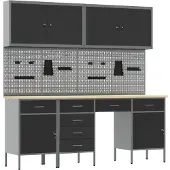 vidaXL Werk Cabinet met lade 10 st Zwart Engineered hout en staal
