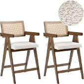 Beliani AVA - Barstoelen set van 2 - Bruin/Lichtbeige - Rubberhout