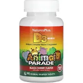 NaturesPlus , Animal Parade, Vitamine D3, Suikervrij, Zwarte Kers, 500 IU, 90 Dierenvormige Tablets