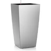 Lechuza CUBICO PREMIUM 40 - Plantenbak - met uitneembare binnenbak - met bewateringssysteem - ALL-IN-ONE set met LECHUZA-PON - zilver metallic