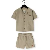 Koko Noko overhemd + broek beige Set Jongens Katoen Reverskraag Streep - maat 140