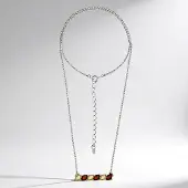 Cavill - 925 Sterling Zilver Halsketting met Kersrode & Citroen Baltische Barnstenen - 0,66 ct Marquise Cabochon - Verstelbaar Elegant