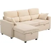 HOMCOM Sofabedset Polyester, Staal 205L x 135B x 76H cm Beige