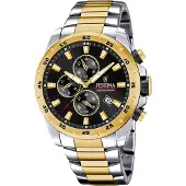 Festina chrono sport quartz goud heren horloge met zwarte wijzerplaat & roestvrij stalen band