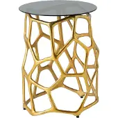 Invicta Handgemaakte bijzettafel LIQUID GEOMETRY 50cm goud rond metaal zwart glas - 44857