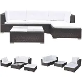 vidaXL 5-delige Loungeset met kussens poly rattan bruin