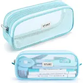 Youjia Etui voor tienermeisjes, kleurrijke etuis, transparante etuis, blauw