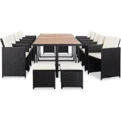 vidaXL 15-delige Tuinset met kussens poly rattan zwart