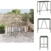vidaXL Bartafel met glazen blad, grijs, 110x70x110 cm, polyrotan - Tuintafels