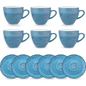 Wilmax England Wilmax 6-delige Kopjes & Schotels Set 75 ml Blauw WL-669633/AB6