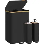 Songmics Wasmand met deksel, 150 liter, 2 vakken, bamboe frame