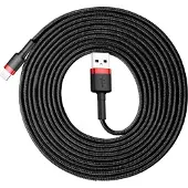 Baseus - Universele USB naar Lightning kabel - Geschikt voor o.a. Apple/iPhone en andere apparaten - 3 Meter - 2.5A - Zwart/Rood