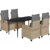 vidaXL 5-delige Tuinset met kussens poly rattan gemengd beige