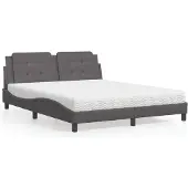 vidaXL Bed met matras "Zadar" kunstleer grijs 160x200 cm
