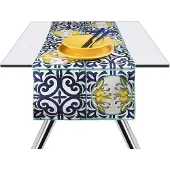 Excelsa Amalfi Tafelloper, 100% katoen, geel en blauw, 45 x 140 cm